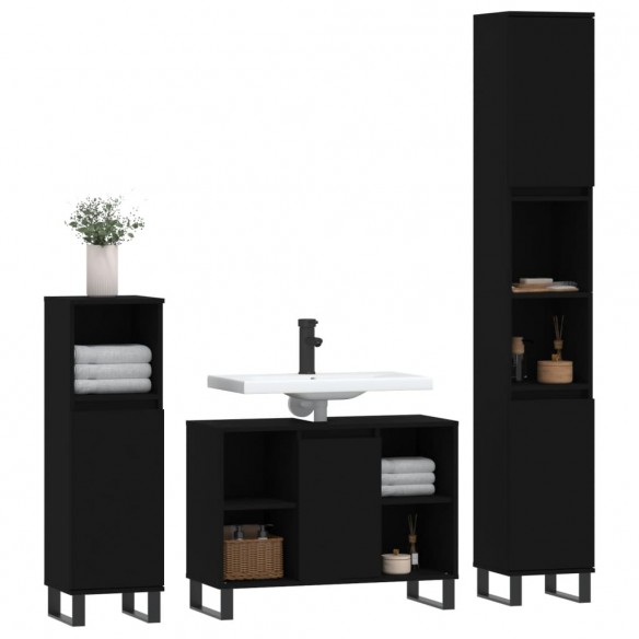 Ensemble de meubles salle de bain 3 pcs noir bois d'ingénierie