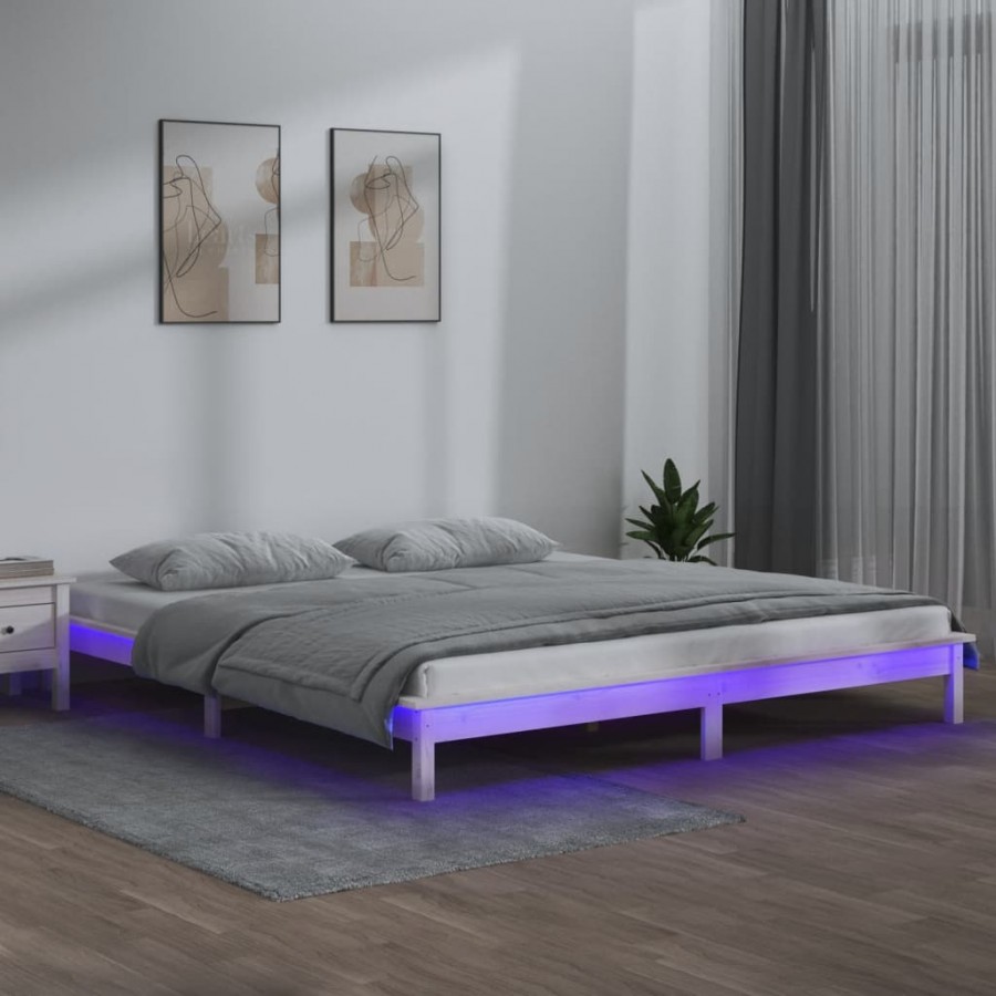Cadre de lit à LED blanc 180x200 cm Super King bois massif