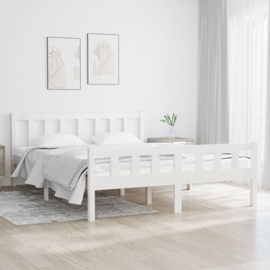 Cadre de lit Blanc Bois massif 140x190 cm