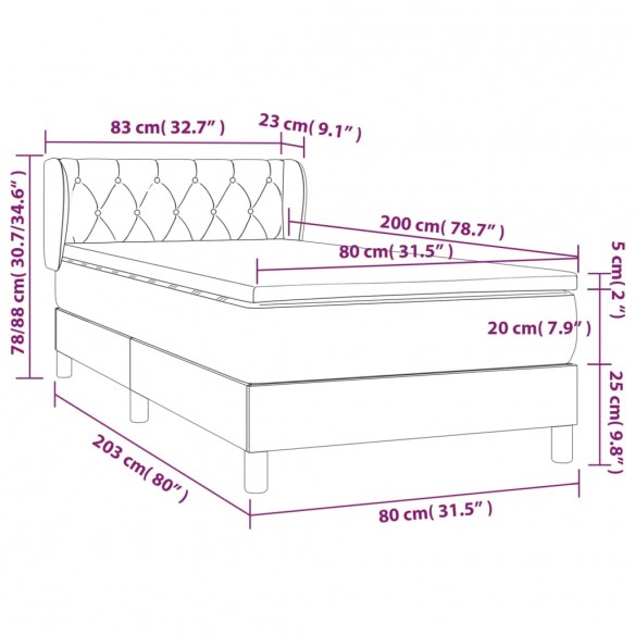 Cadre de lit et matelas Noir 80x200 cm Tissu