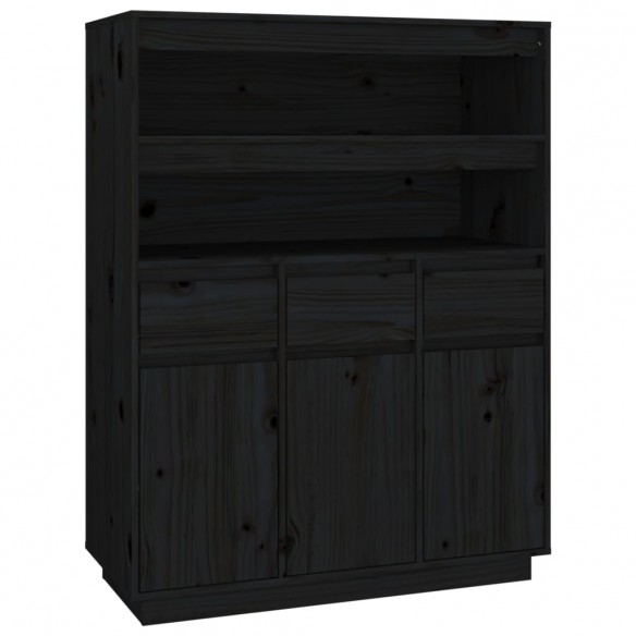 Buffet haut Noir 89x40x116,5 cm Bois massif de pin