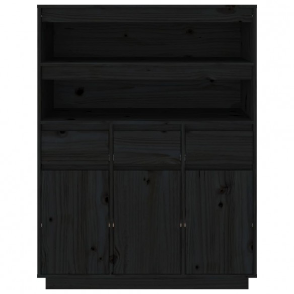 Buffet haut Noir 89x40x116,5 cm Bois massif de pin