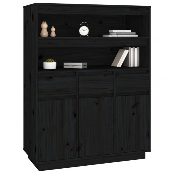 Buffet haut Noir 89x40x116,5 cm Bois massif de pin