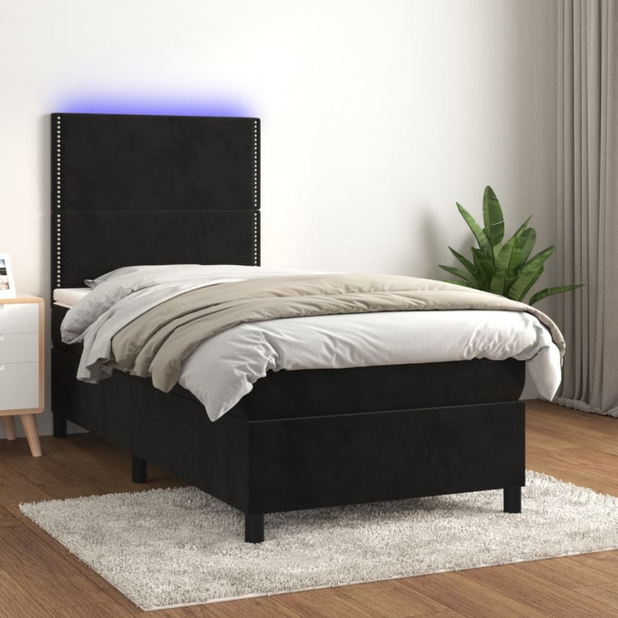 Sommier à lattes de lit avec matelas LED Noir 90x200 cm Velours