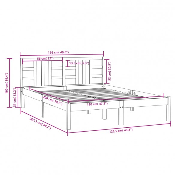 Cadre de lit Bois massif 120x200 cm