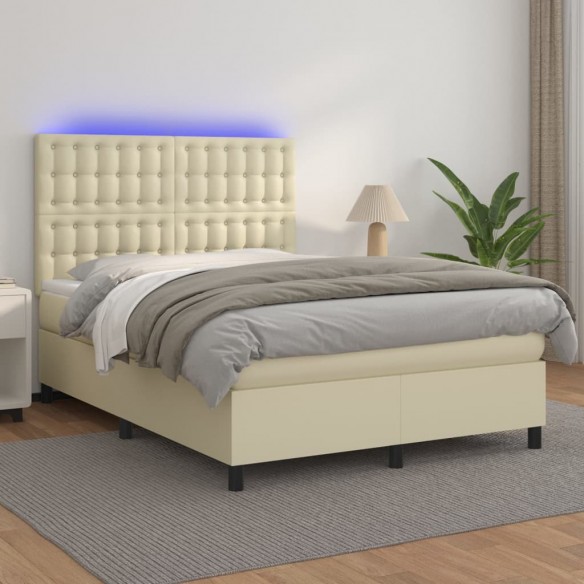 Sommier à lattes de lit avec matelas et LED Crème 140x200 cm