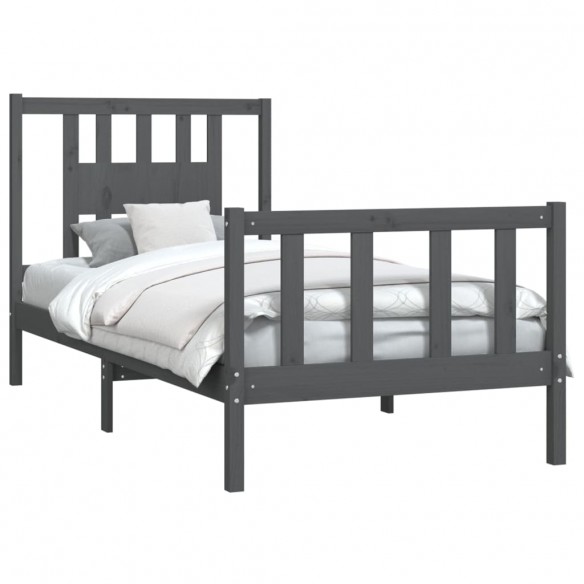 Cadre de lit et tête de lit gris bois de pin massif 100x200 cm