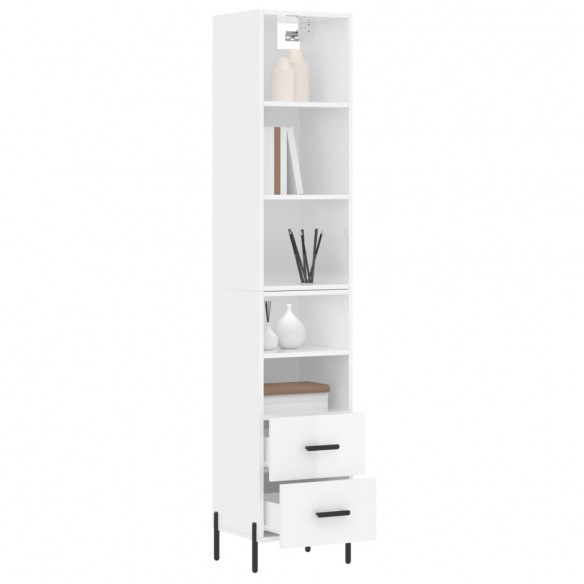 Buffet haut Blanc brillant 34,5x34x180 cm Bois d'ingénierie