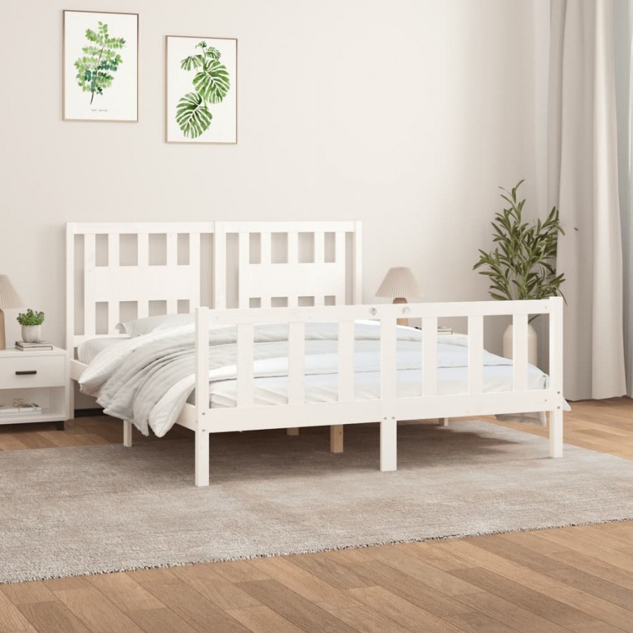 Cadre de lit avec tête de lit blanc bois pin massif 150x200 cm
