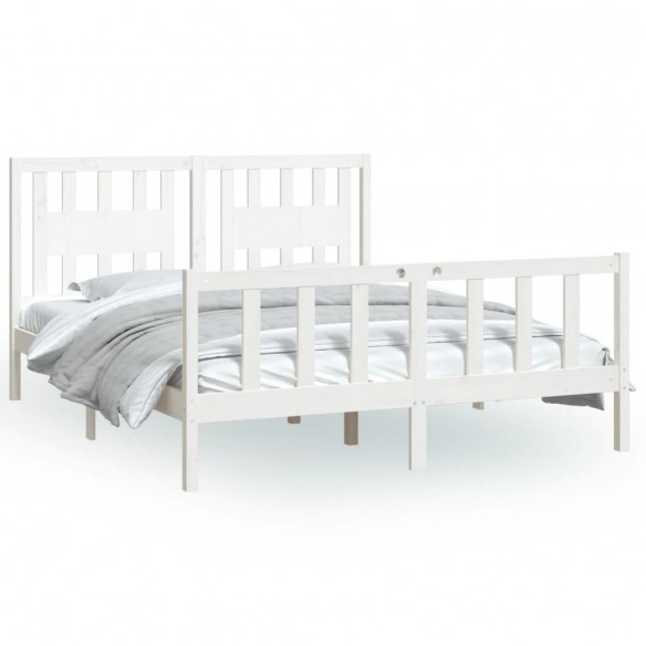 Cadre de lit avec tête de lit blanc bois pin massif 150x200 cm