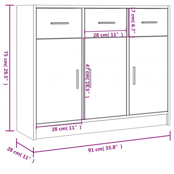 Buffet blanc 91x28x75 cm bois d'ingénierie