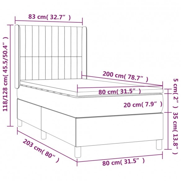 Cadre de lit avec matelas Marron foncé 80x200 cm