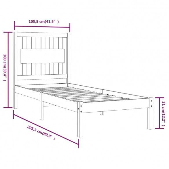 Cadre de lit Marron miel Bois de pin massif 100x200 cm