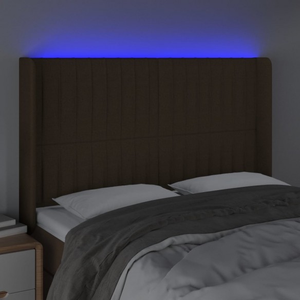 Tête de lit à LED Marron foncé 147x16x118/128 cm Tissu