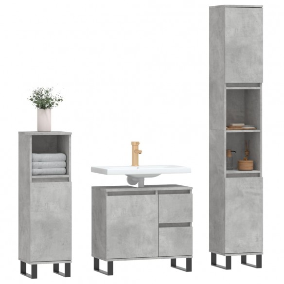 Ensemble de meubles de salle de bain 3 pcs gris béton