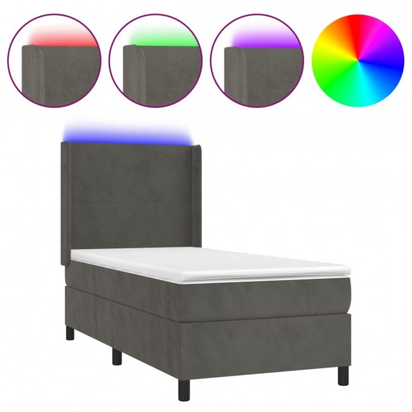 Cadre de lit matelas et LED Gris foncé 100x200 cm