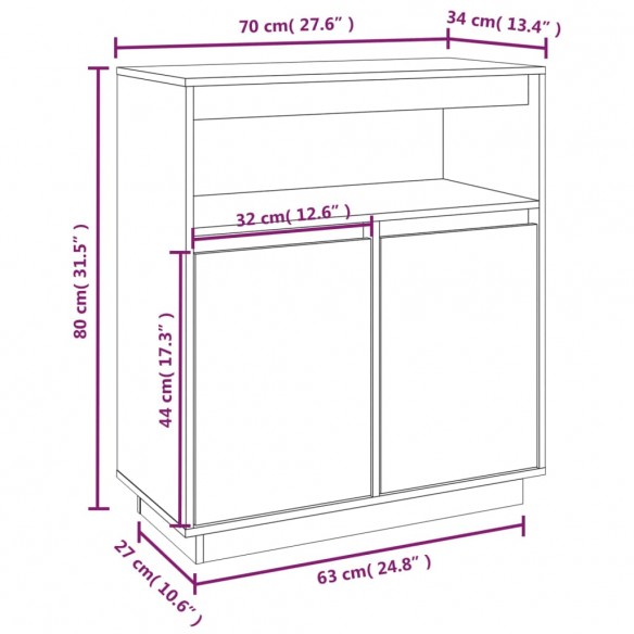 Buffet Noir 70x34x80 cm Bois massif de pin