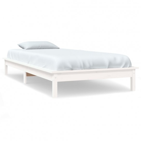 Cadre de lit blanc 90x190 cm simple bois massif de pin