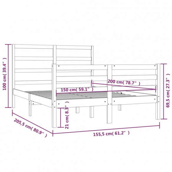 Cadre de lit Marron miel Bois pin massif 150x200 cm Très grand