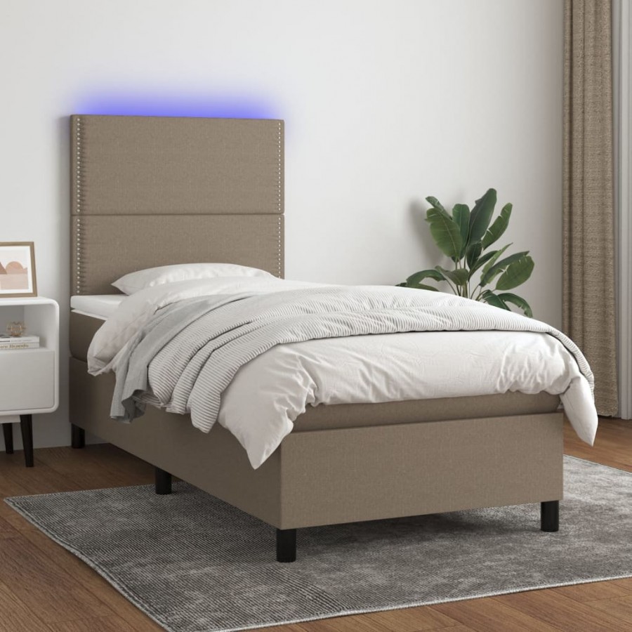 Cadre de lit et matelas et LED Taupe 100x200cm Tissu