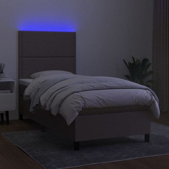 Sommier à lattes de lit et matelas et LED Taupe 100x200cm Tissu