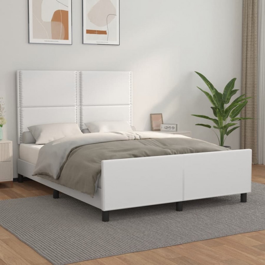 Cadre de lit avec tête de lit Blanc 140x200 cm Similicuir