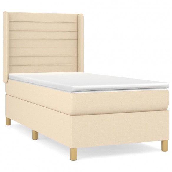 Cadre de lit avec matelas Crème 90x200 cm Tissu