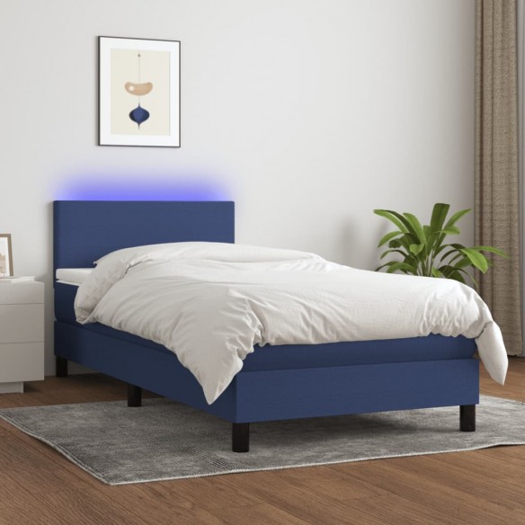 Cadre de lit avec matelas et LED Bleu 80x200cm Tissu