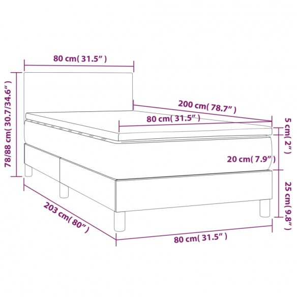 Cadre de lit avec matelas et LED Bleu 80x200cm Tissu