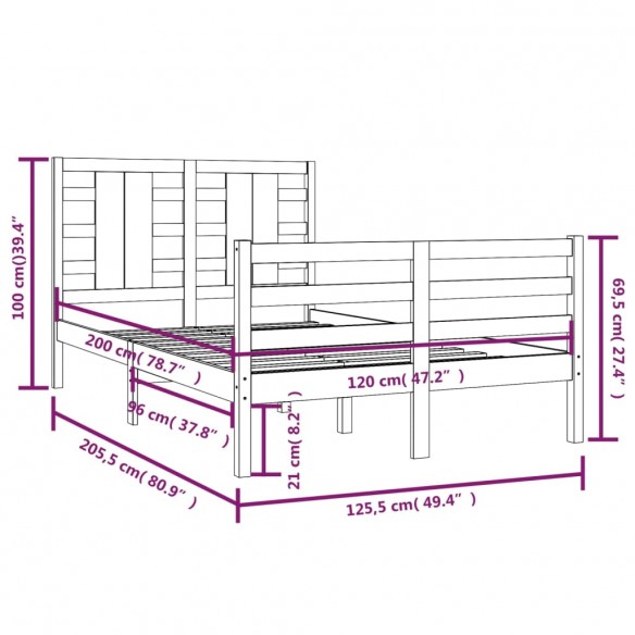 Cadre de lit Blanc Bois de pin massif 120x200 cm