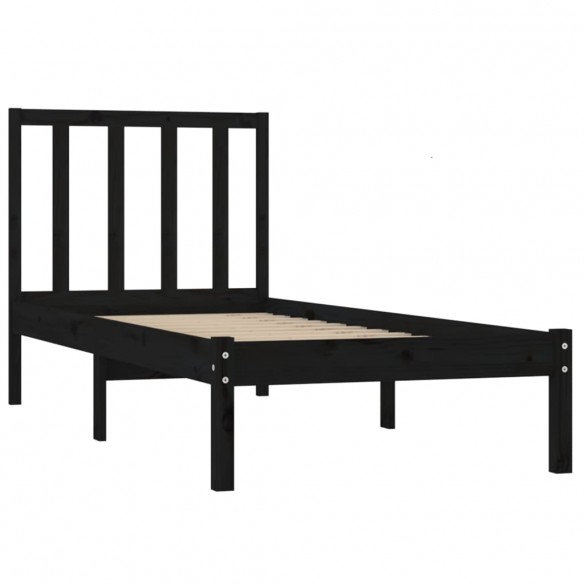 Cadre de lit Noir Bois de pin massif 90x190 cm Simple