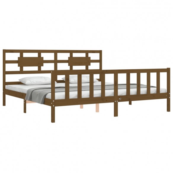 Cadre de lit avec tête de lit marron miel 200x200cm bois massif