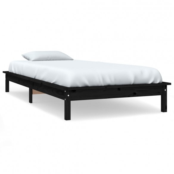 Cadre de lit noir 75x190 cm petit simple bois massif de pin