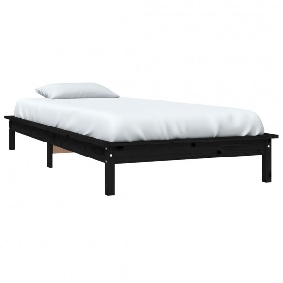 Cadre de lit noir 75x190 cm petit simple bois massif de pin