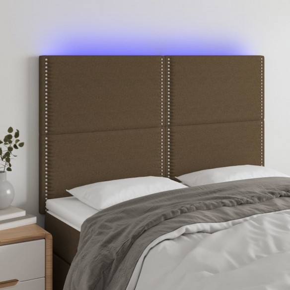 Tête de lit à LED Marron foncé 144x5x118/128 cm Tissu