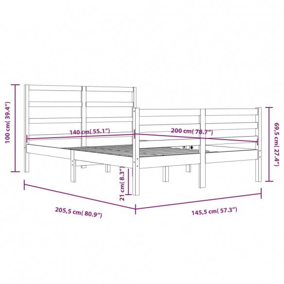 Cadre de lit Marron miel Bois de pin massif 140x200 cm