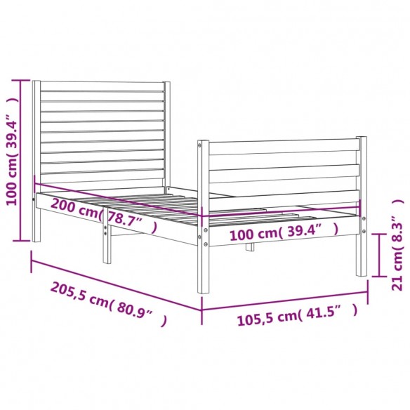 Cadre de lit tête de lit marron miel 100x200 cm bois massif