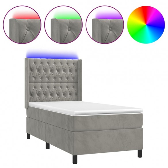 Cadre de lit matelas et LED Gris clair 100x200 cm