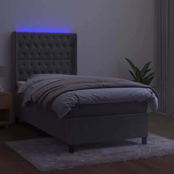 Cadre de lit matelas et LED Gris clair 100x200 cm