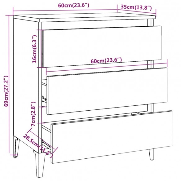 Buffet Sonoma gris 60x35x69 cm Bois d'ingénierie