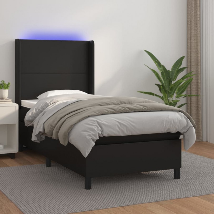 Cadre de lit matelas LED Noir 90x200 cm Similicuir