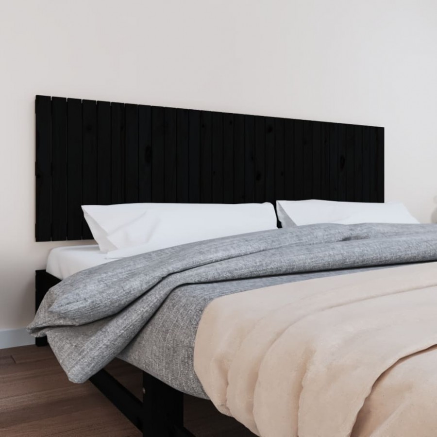 Tête de lit murale Noir 204x3x60 cm Bois massif de pin