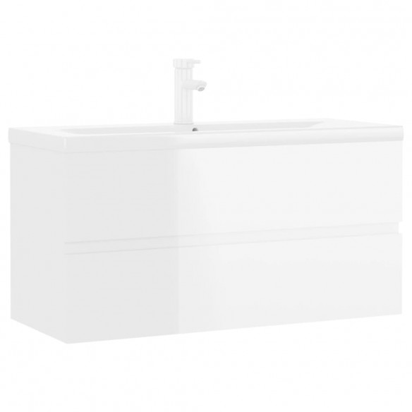 Armoire d'évier avec lavabo intégré Blanc brillant Aggloméré