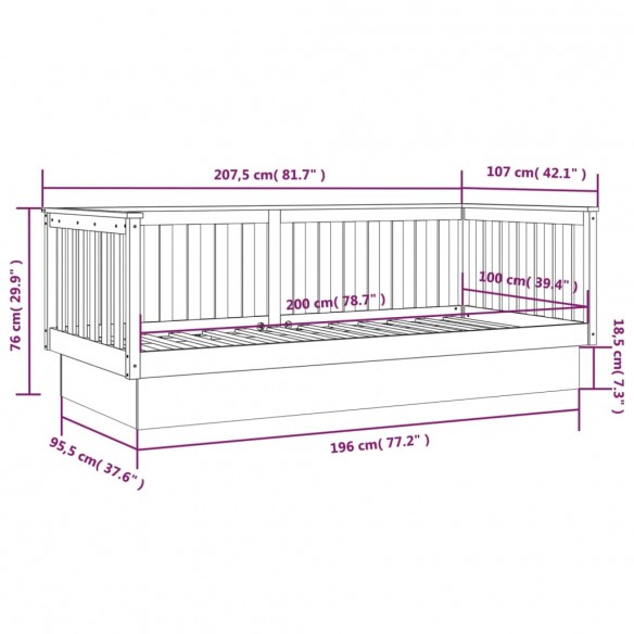 Lit de jour 100x200 cm bois de pin massif