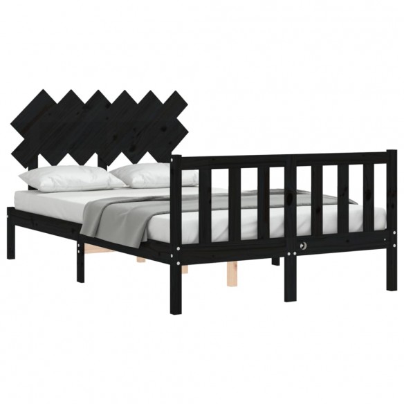 Cadre de lit avec tête de lit noir 120x200 cm bois massif