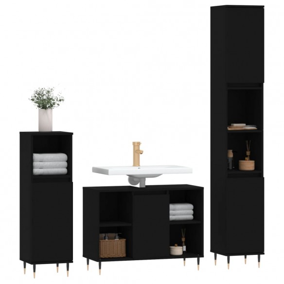 Ensemble de meubles salle de bain 3 pcs noir bois d'ingénierie