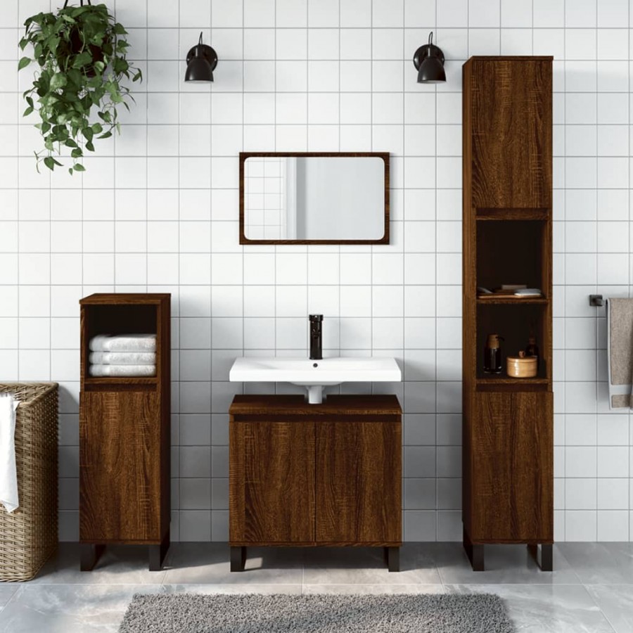 Ensemble de meubles de salle de bain 3 pcs Chêne marron