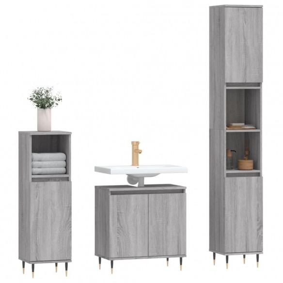 Ensemble de meubles de salle de bain 3 pcs Sonoma gris