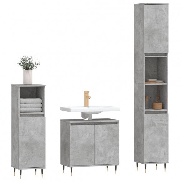 Ensemble de meubles de salle de bain 3 pcs gris béton