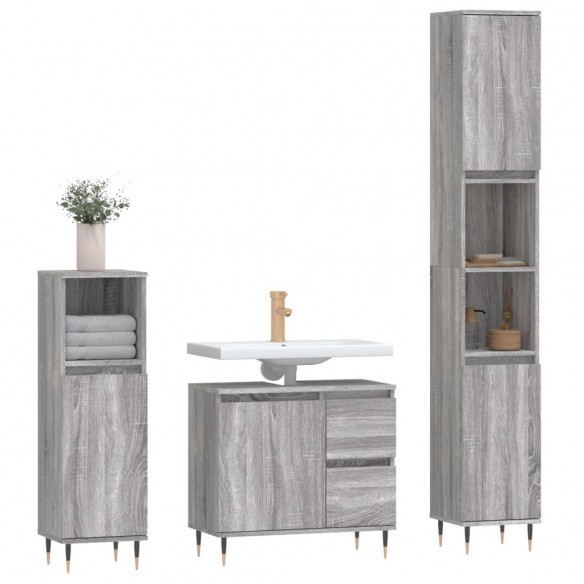 Ensemble de meubles de salle de bain 3 pcs Sonoma gris